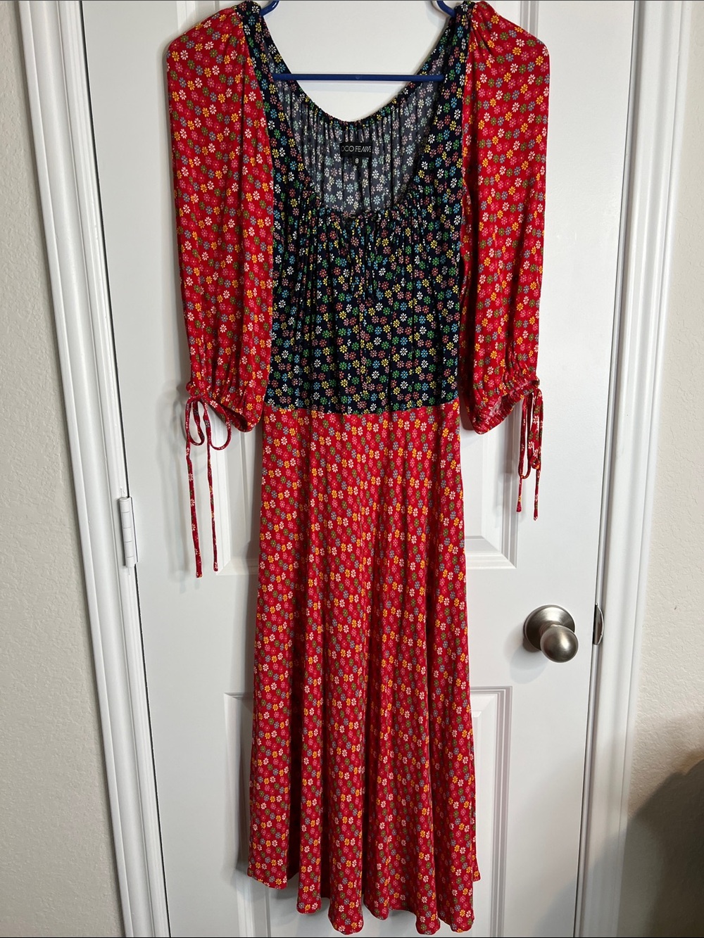 Floral Mix-Print Long Sleeve Maxi Dress - Red Floral